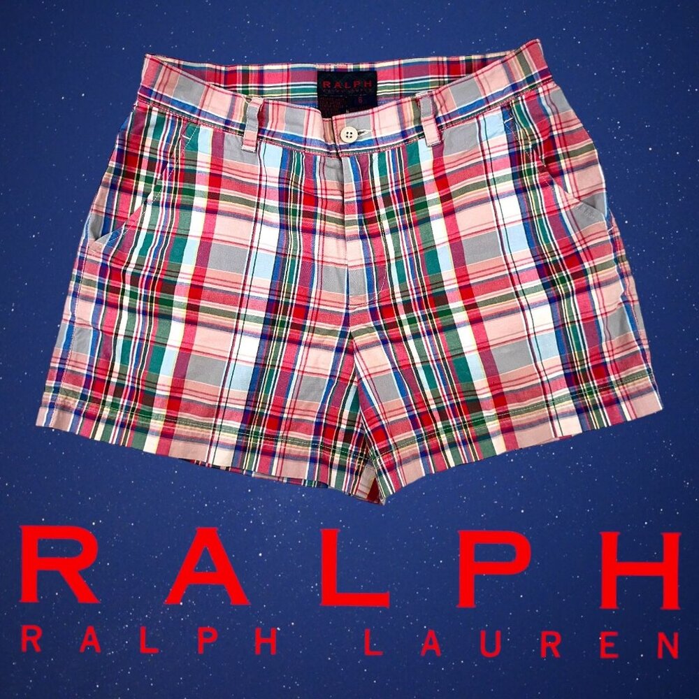 VTG Ralph‎ by Ralph Lauren Women 6 Patchwork Shorts 3.5" Red Blue Y2K 90s Madras